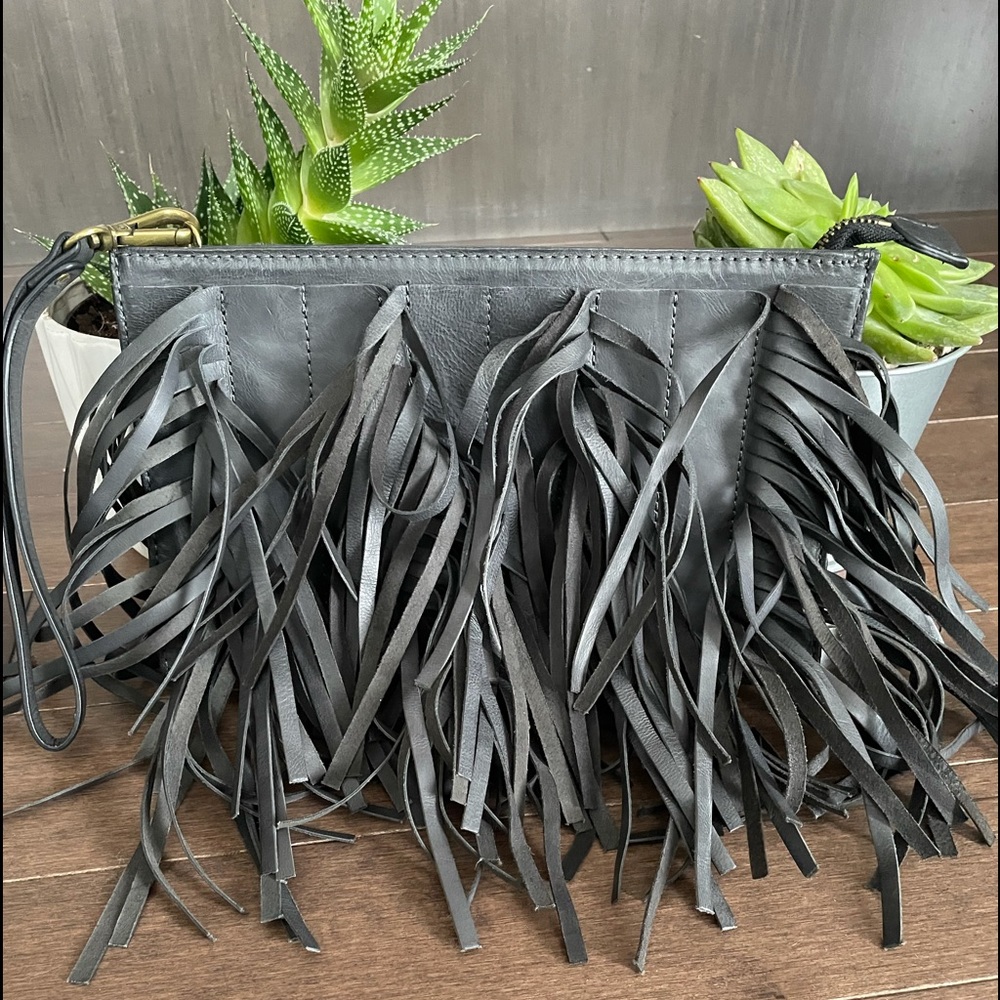 Cynthia Vincent leather clutch with fringe new!!